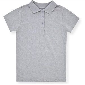 Studio 3 Girl's Short Sleeve Soft Jersey Polo Uniform Shirts, Heather Gray- EUC